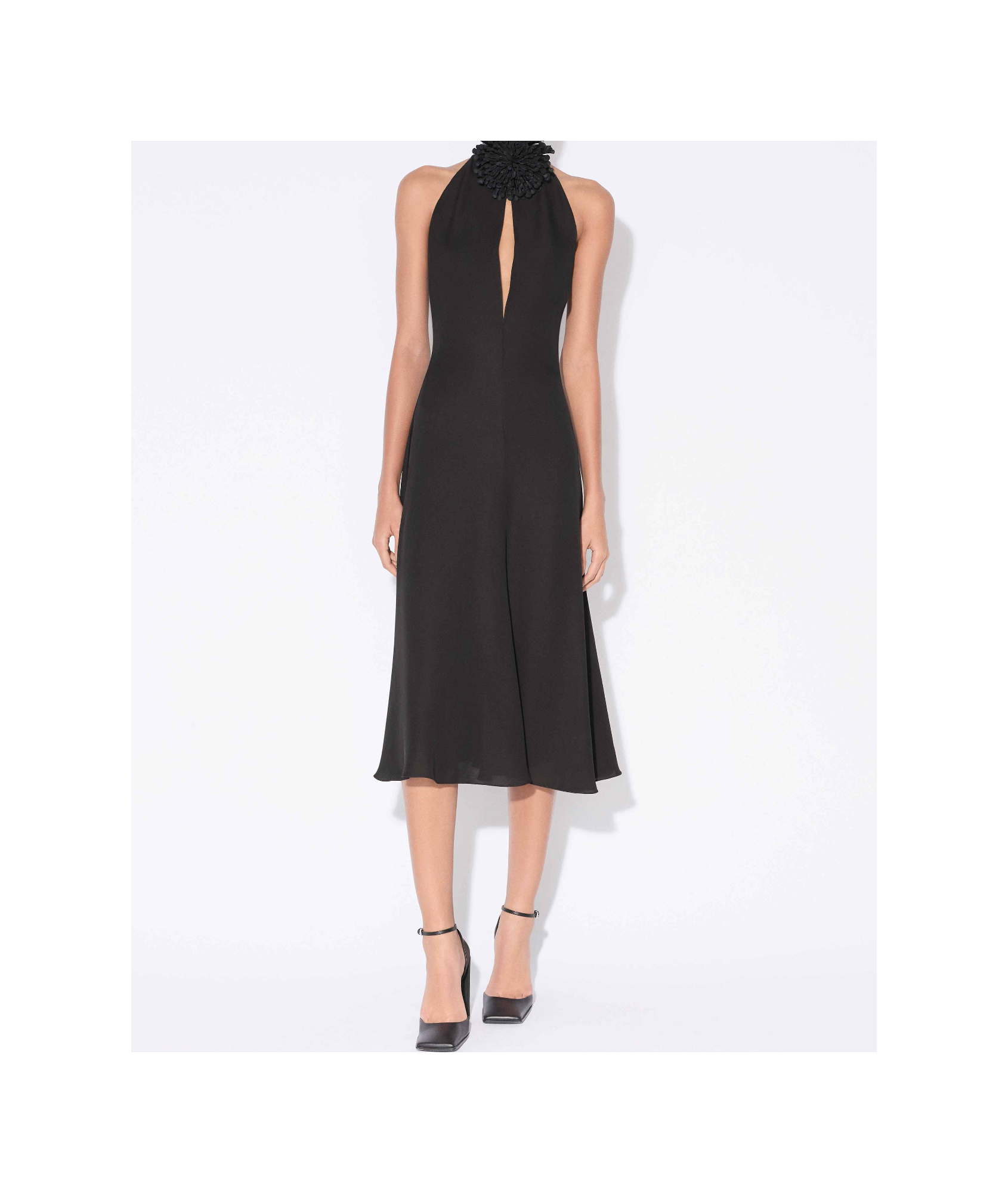 Alaïa Flower Halterneck Midi Dresss In Black