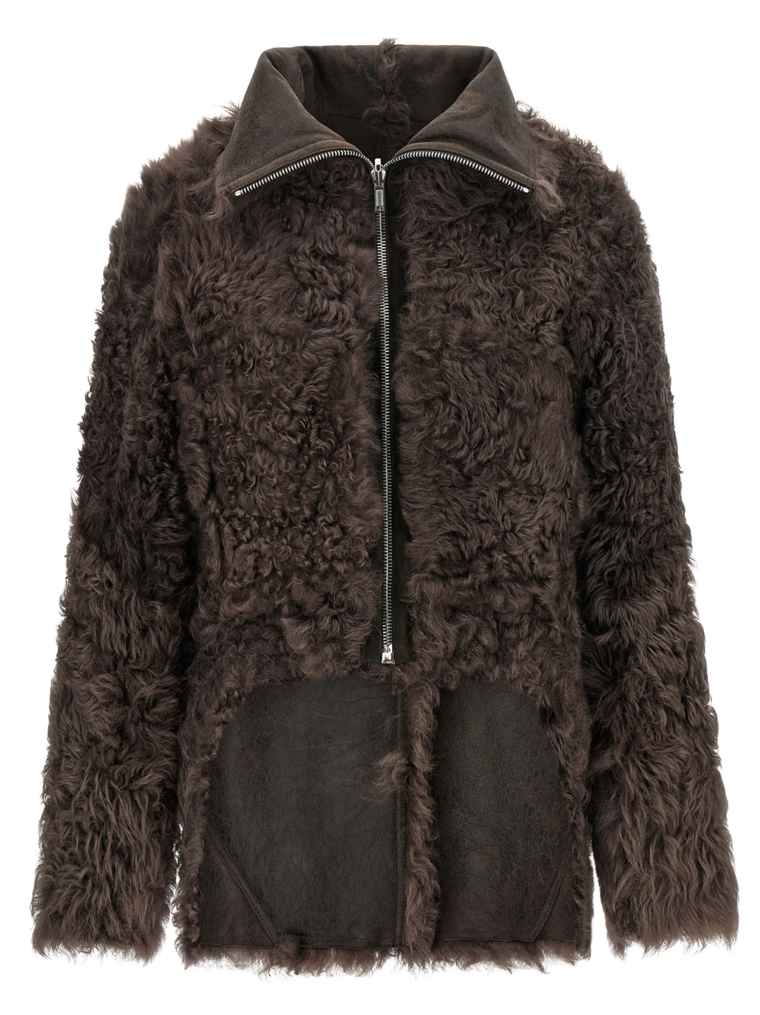 Rick Owens Zip Leather Jacket In Brown