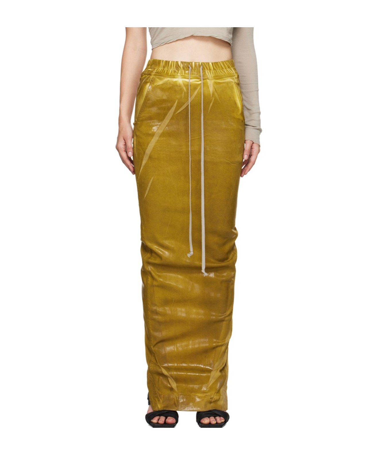 Rick Owens Drkshdw Yellow Porterville Pull On Pillar Denim Maxi Skirt In Yellow