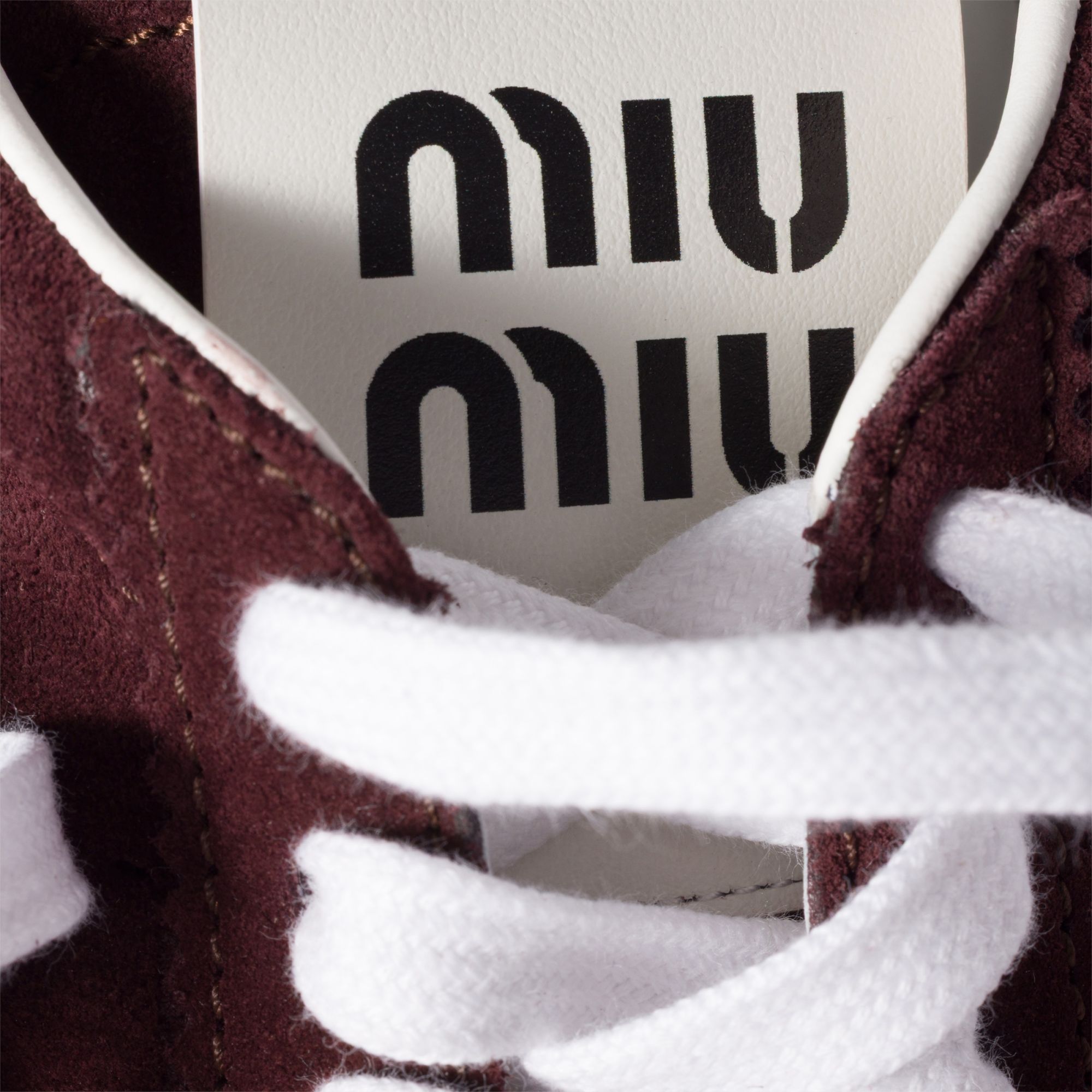 Miu Miu Suede Bicolor Retro Trainer Sneakers In Burgundy