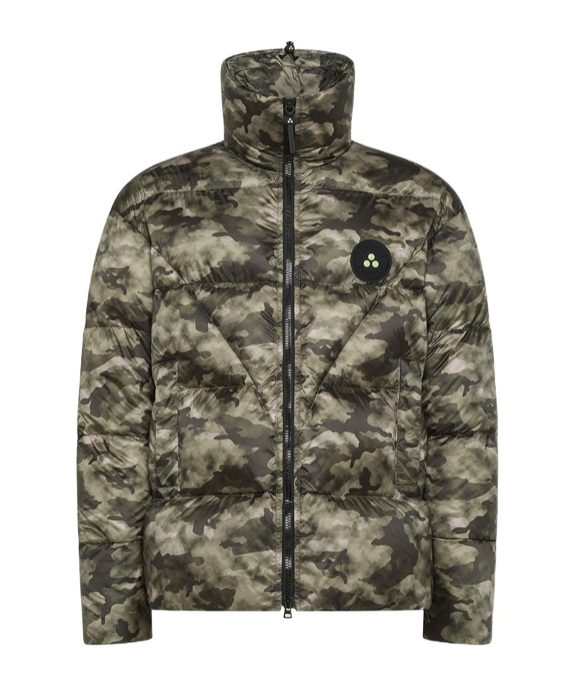 Peuterey Camouflage Puffer Jacket With High Collar In Green