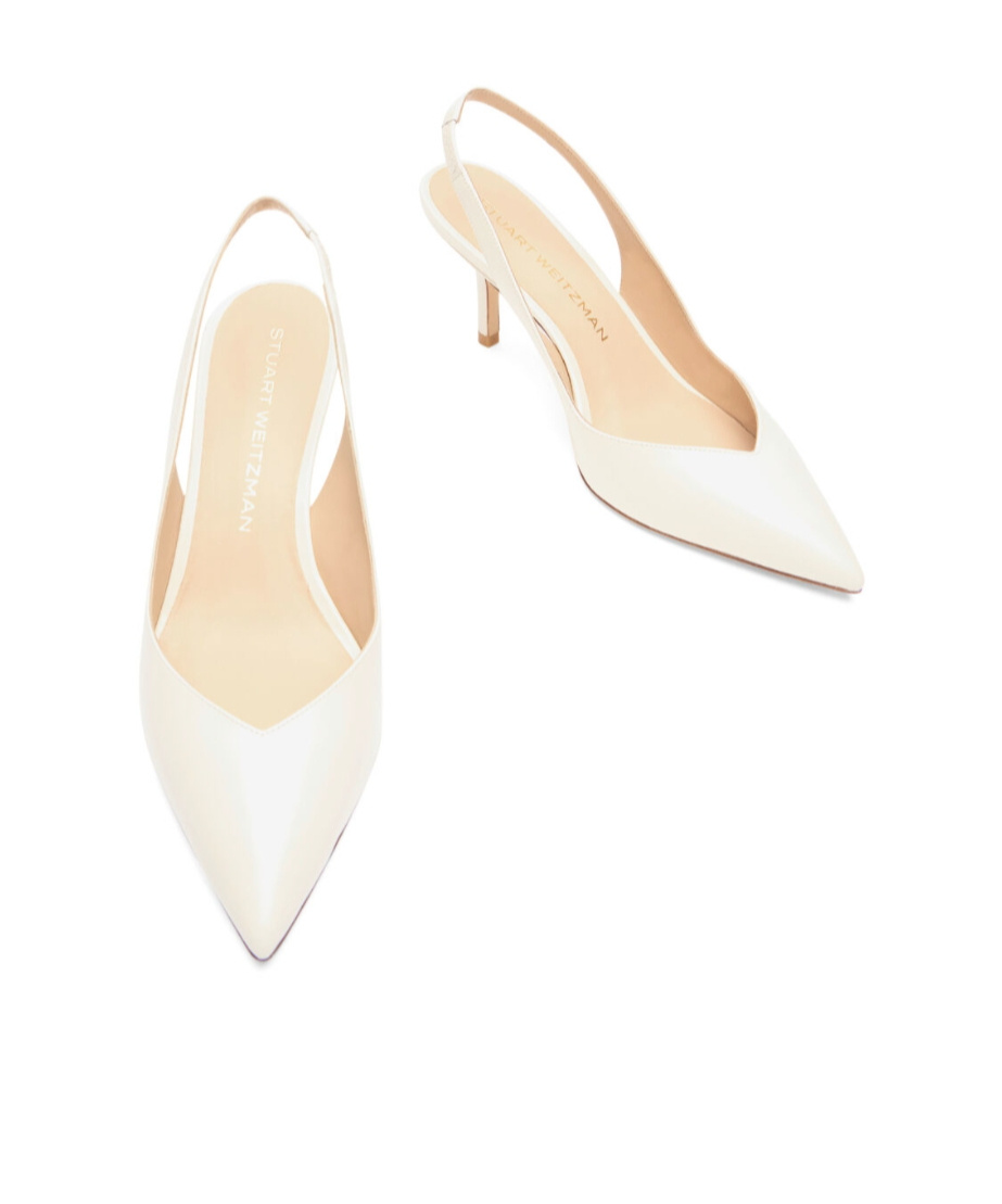 Stuart Weitzman Pointed Toe Slingback Heels With Delicate Strap In White
