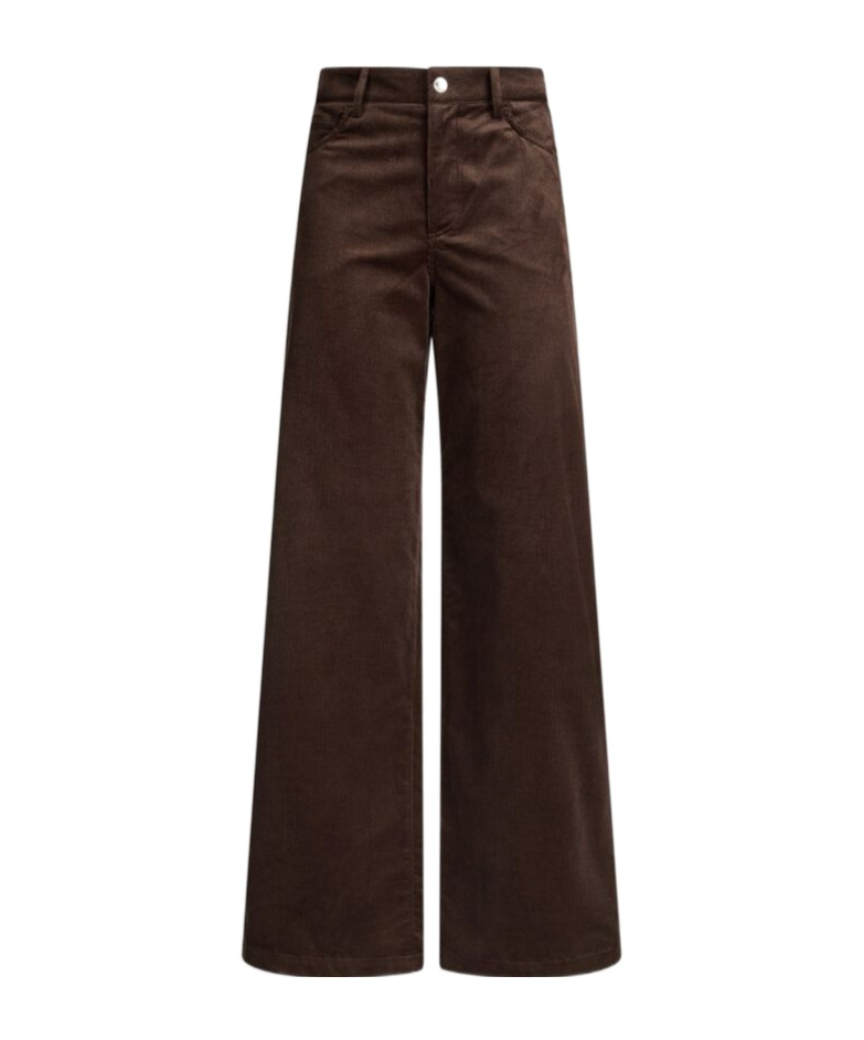 Liu •jo Wide-leg Brown Corduroy Trousers With Button And Zip Fastening In Black