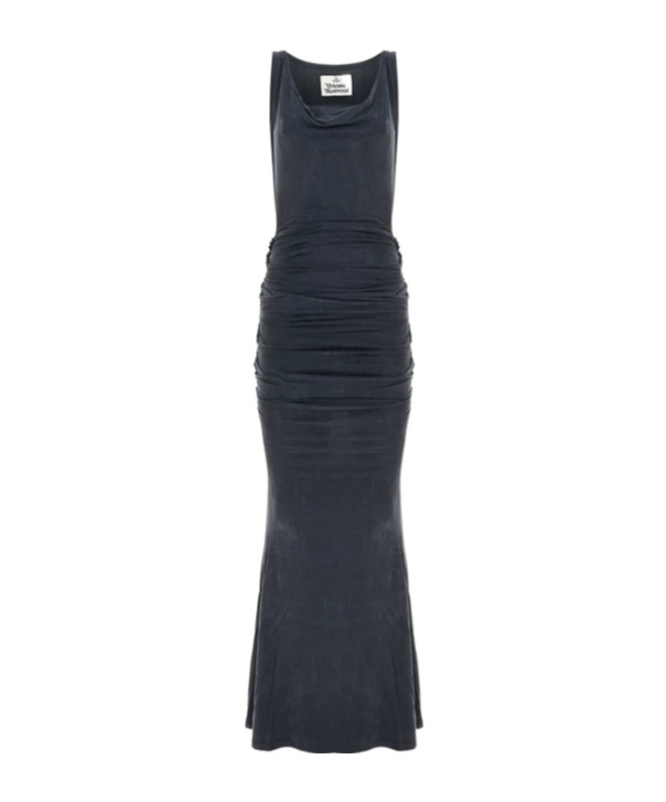 Vivienne Westwood Long Ginnie Pencil Dress Fluid Viscose Satin Black 40 Women