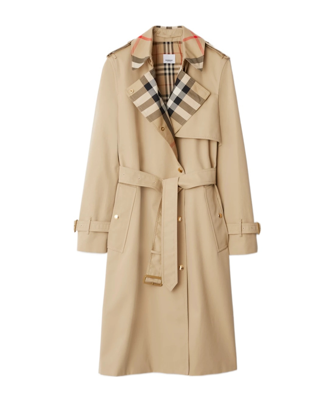 Burberry Plaid-collar Gabardine Trench Coat In Nude