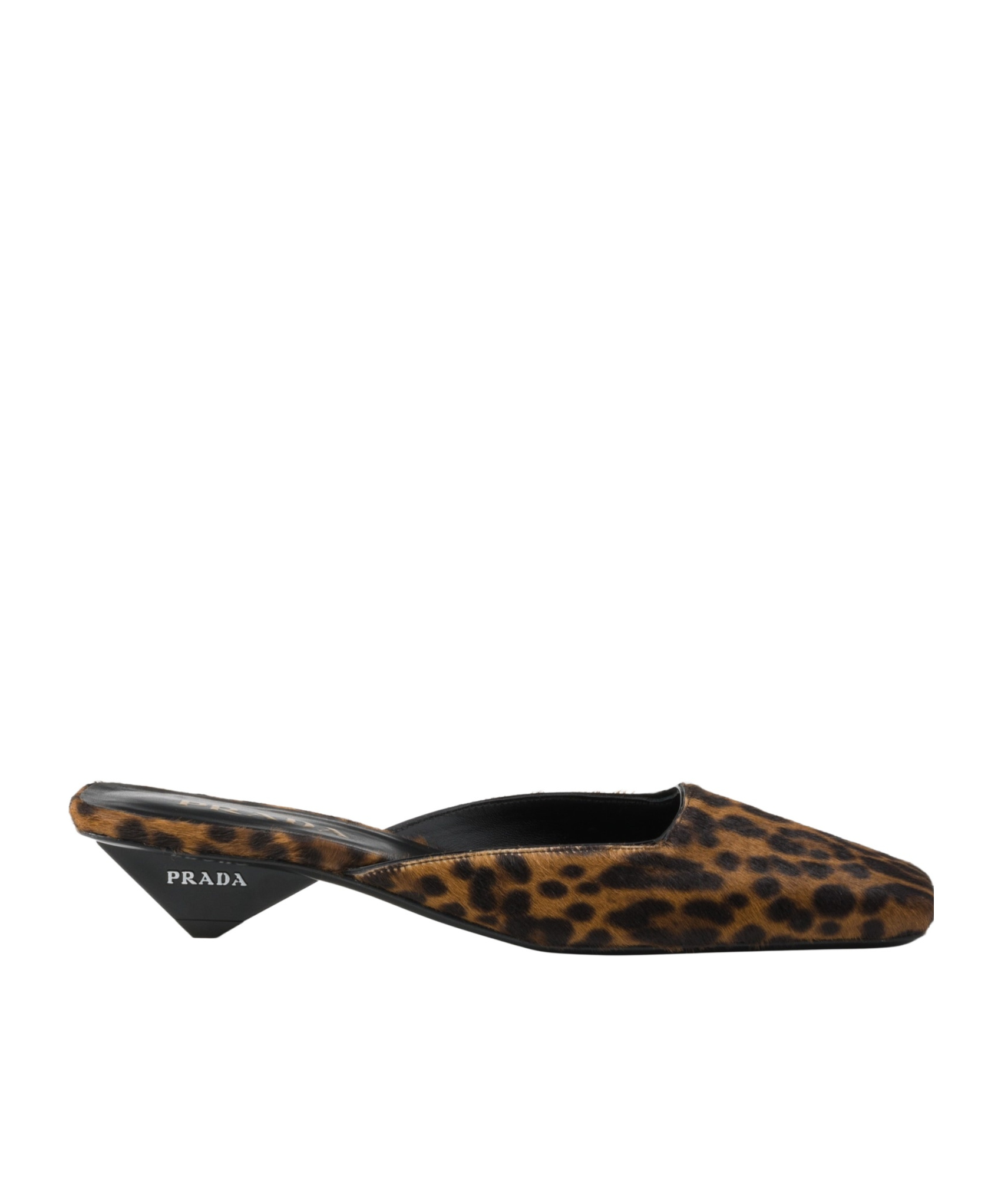 Prada Leopard Printed Slip On Mules In Black