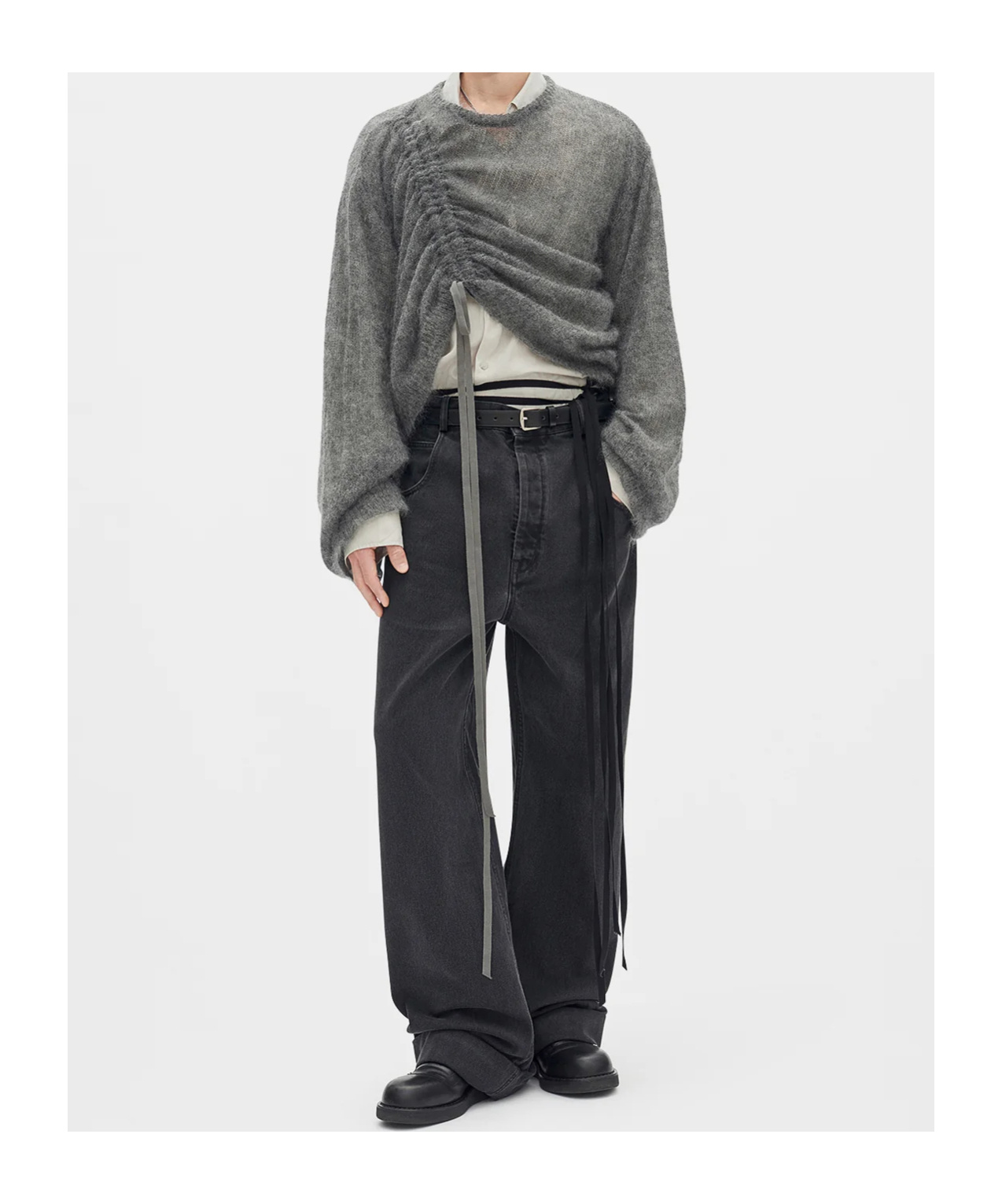 Ann Demeulemeester Palmar Drawstring Sweater In Gray