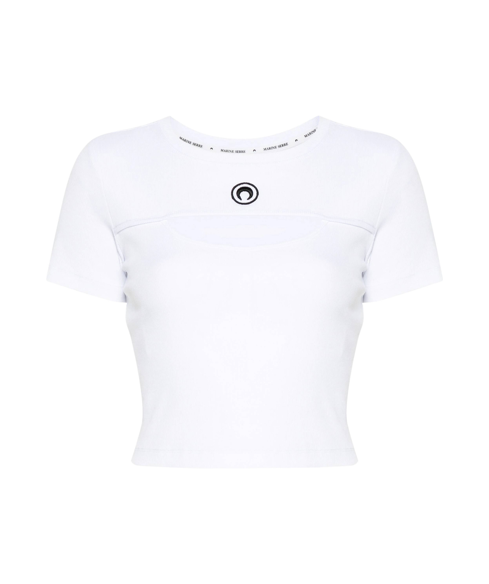 Marine Serre Moon Logo Ribbed Jersey Cut-out T-shirt In White