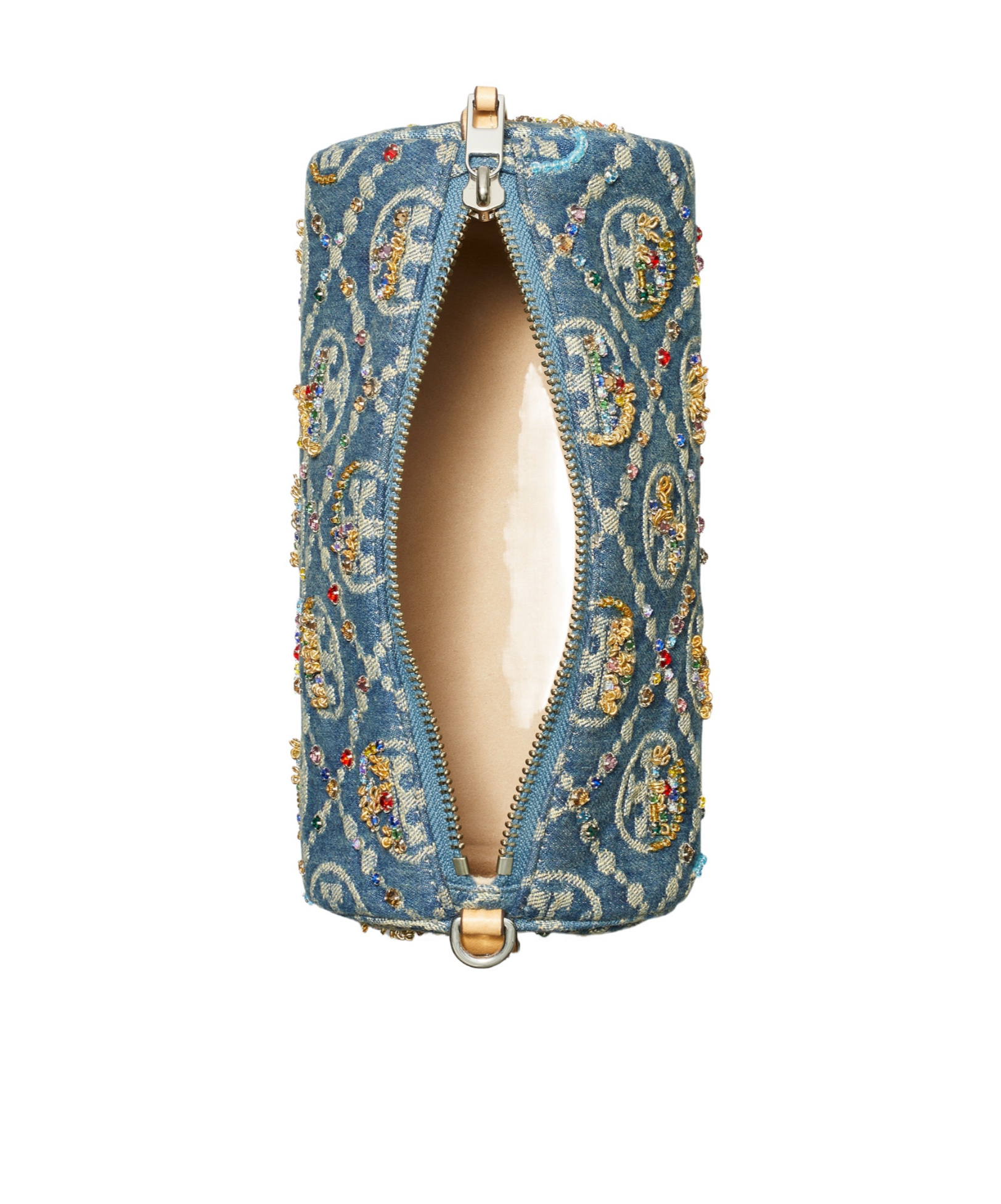 Tory Burch T Monogram Denim Cylindrical Bag
