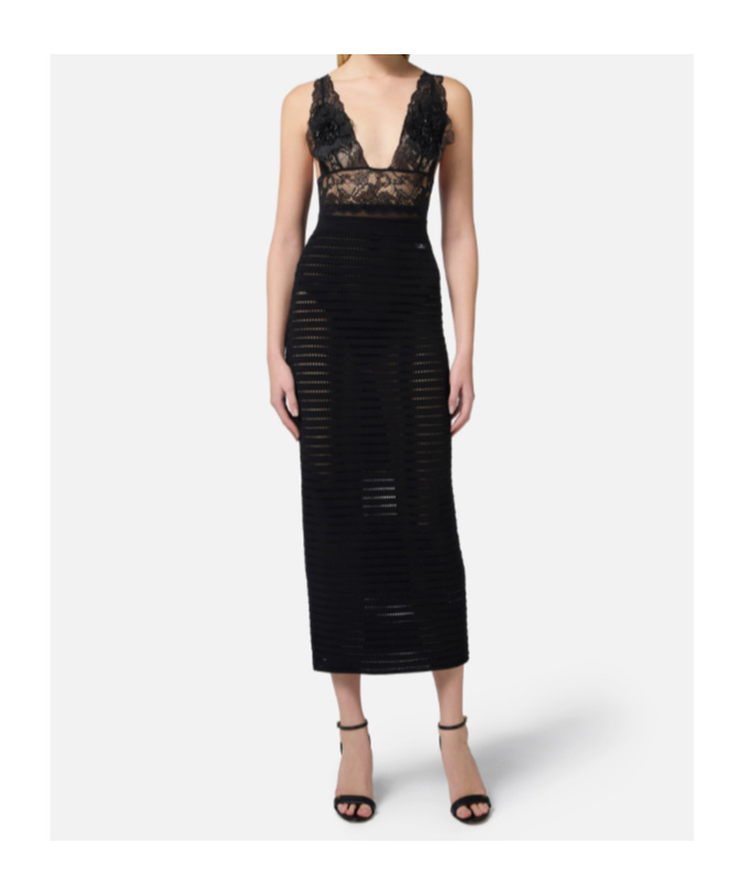 Elisabetta Franchi Perforated Knit Skirt In Black