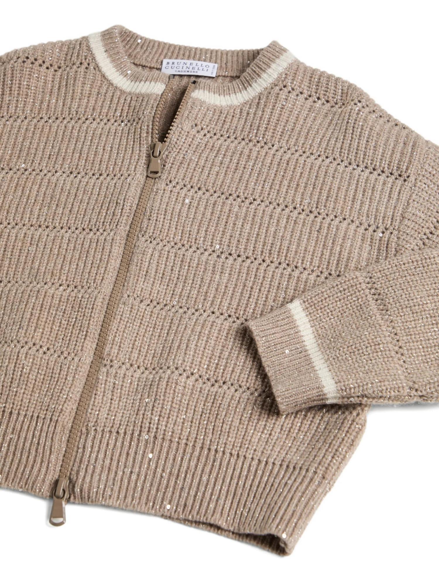 Brunello Cucinelli Sequin-embellished Zip-front Cardigan In Brown