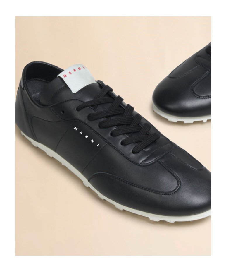 Marni Leather Low-top Sneakers And Contrasting Sole In Black