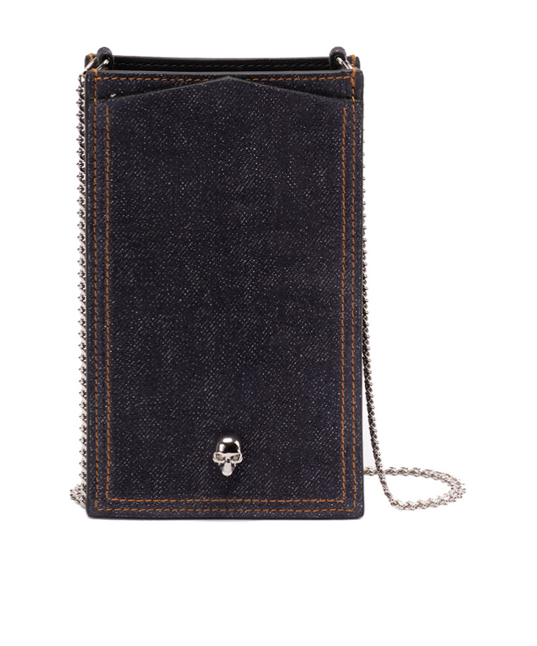 Alexander Mcqueen Skull-detail Denim Phone Holder In Black