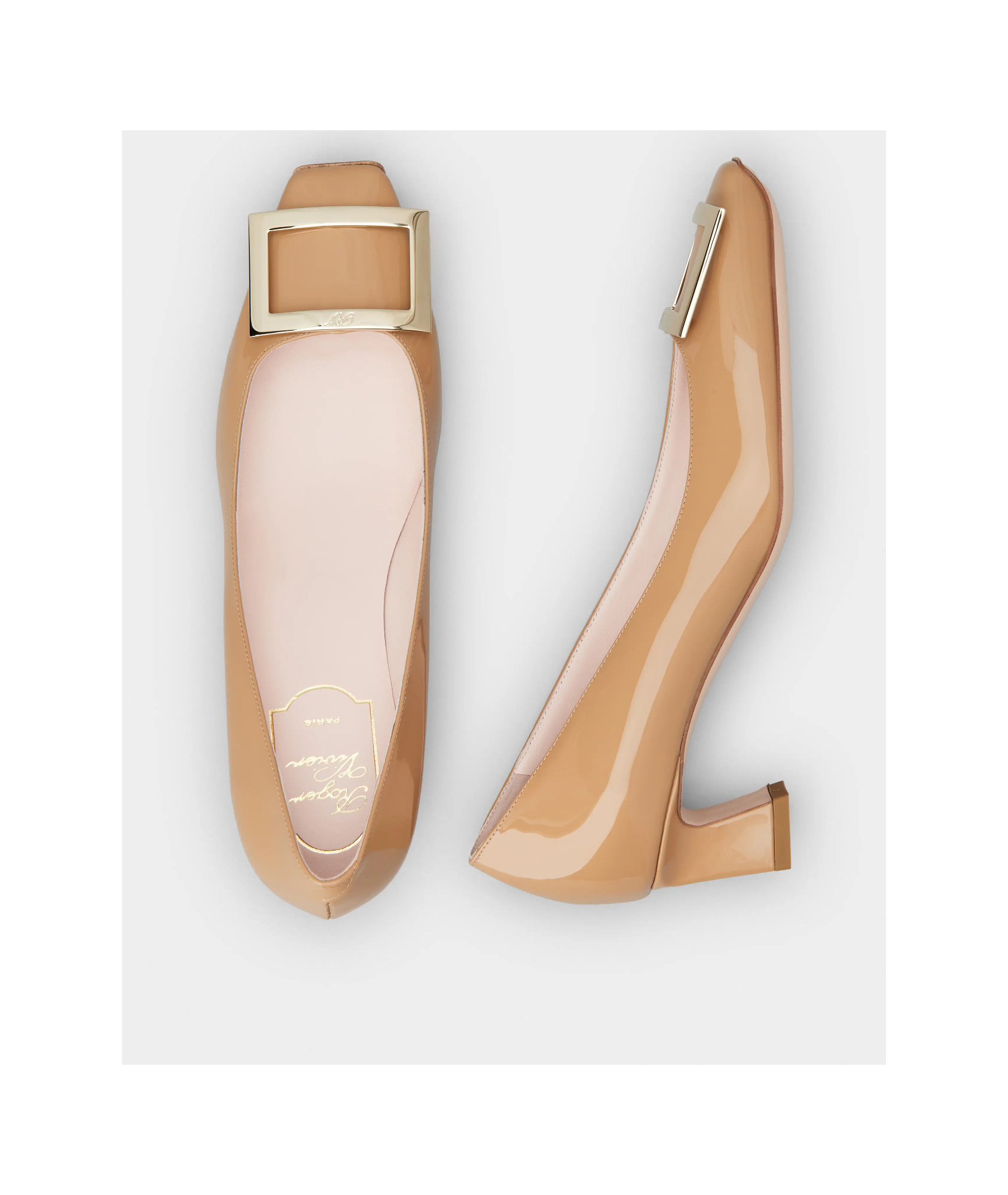 Roger Vivier Belle Vivier 45 Metal Buckle Pumps In Patent Leather In Nude