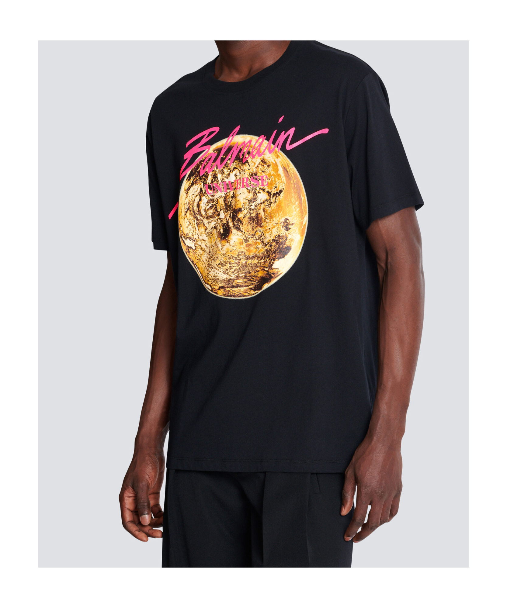 Balmain Universe Logo And Planet T-shirt In Black
