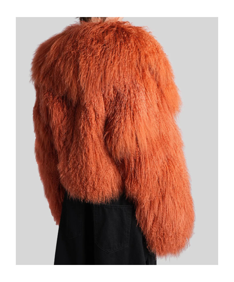 Attico Long-sleeved Fur Jacket In Orange