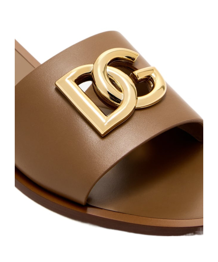 Dolce & Gabbana Women Camel Calf Leather Bianca Slides In Multi