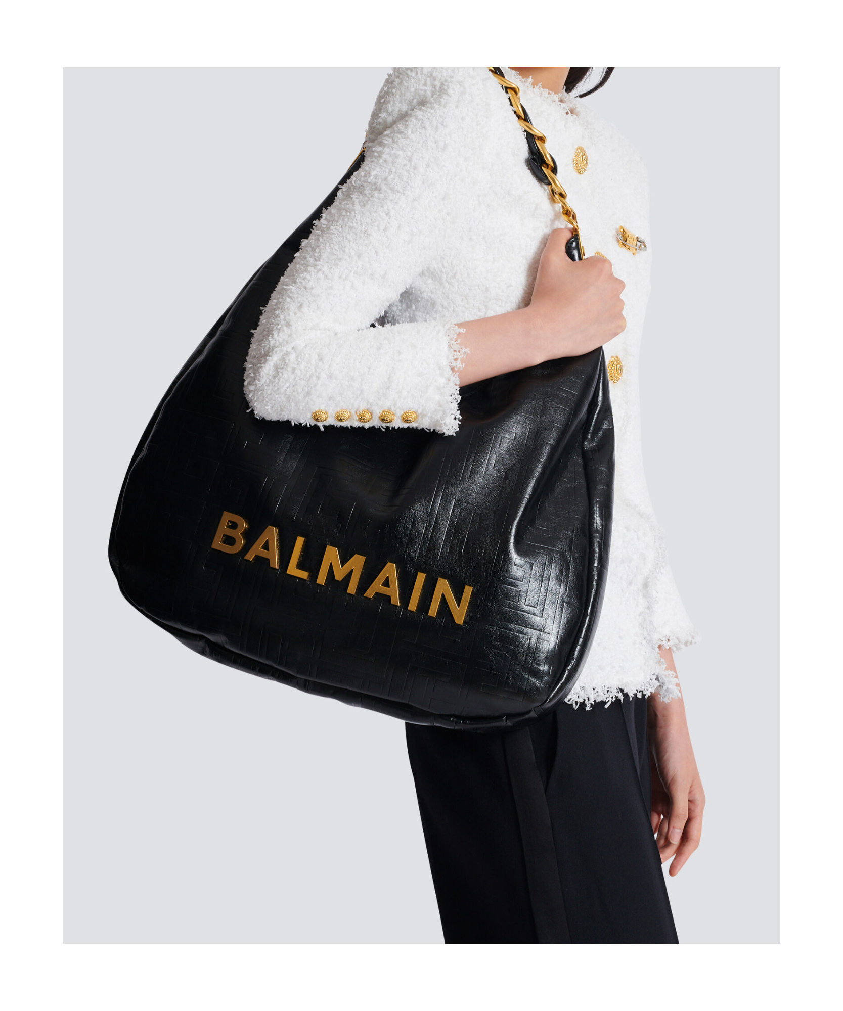 Balmain Large 1945 Moon Leather Shoulder Bag In Black