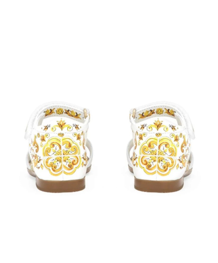 Dolce & Gabbana Majolica-print Leather Sandals In White