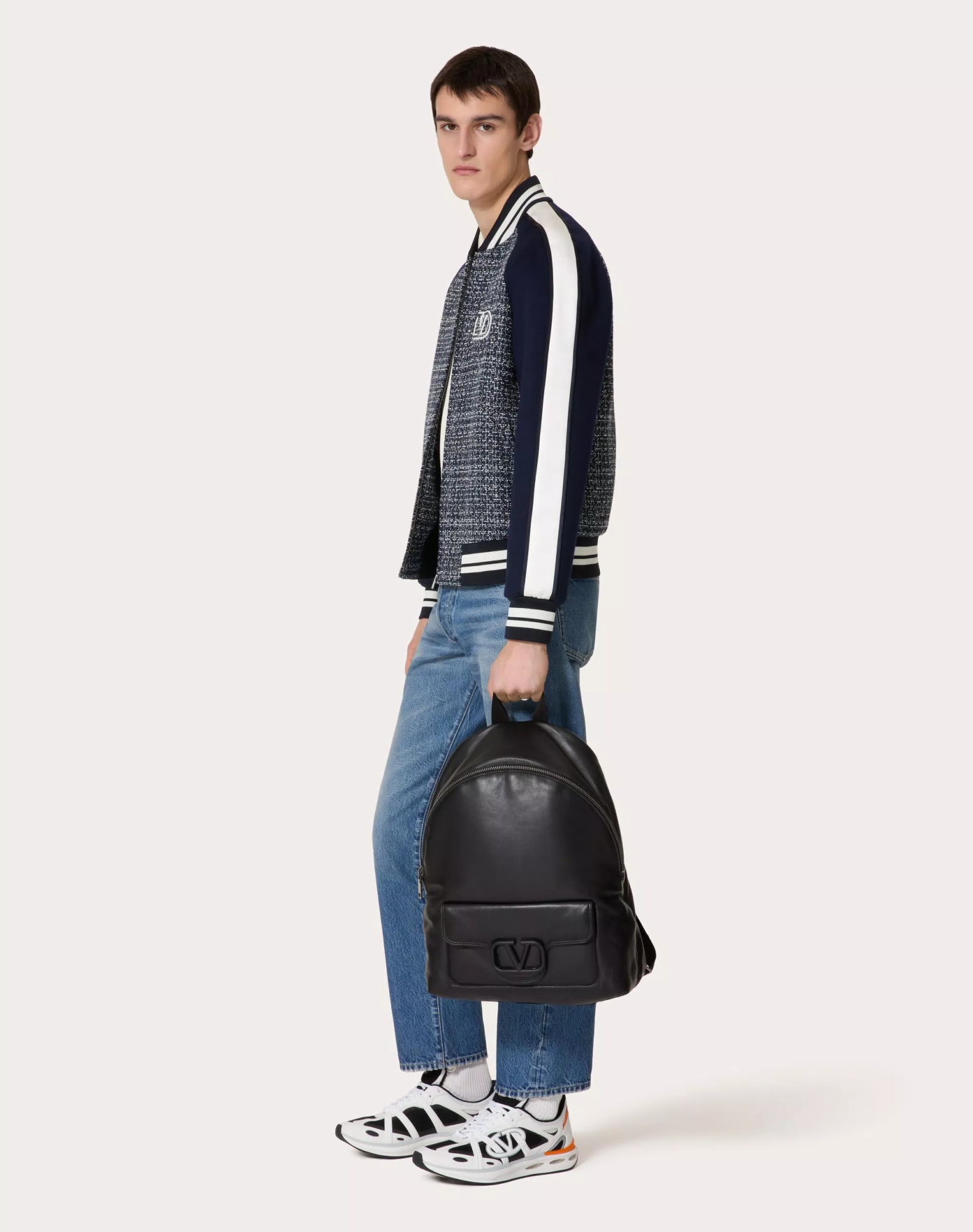 Valentino Tweed Bomber Jacket For In Blue