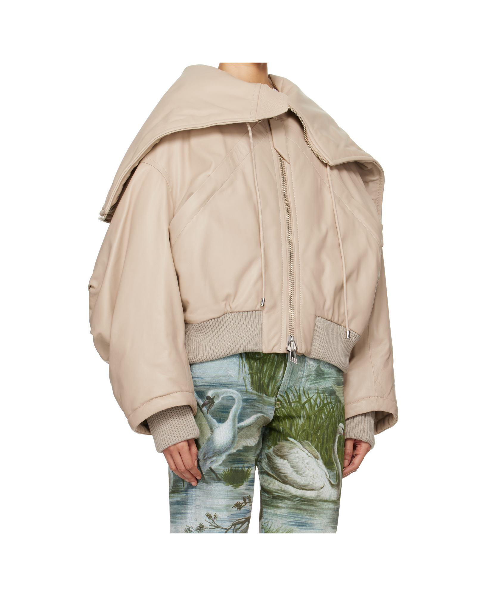 Attico Biege Padded Leather Bomber Jacket In Nude
