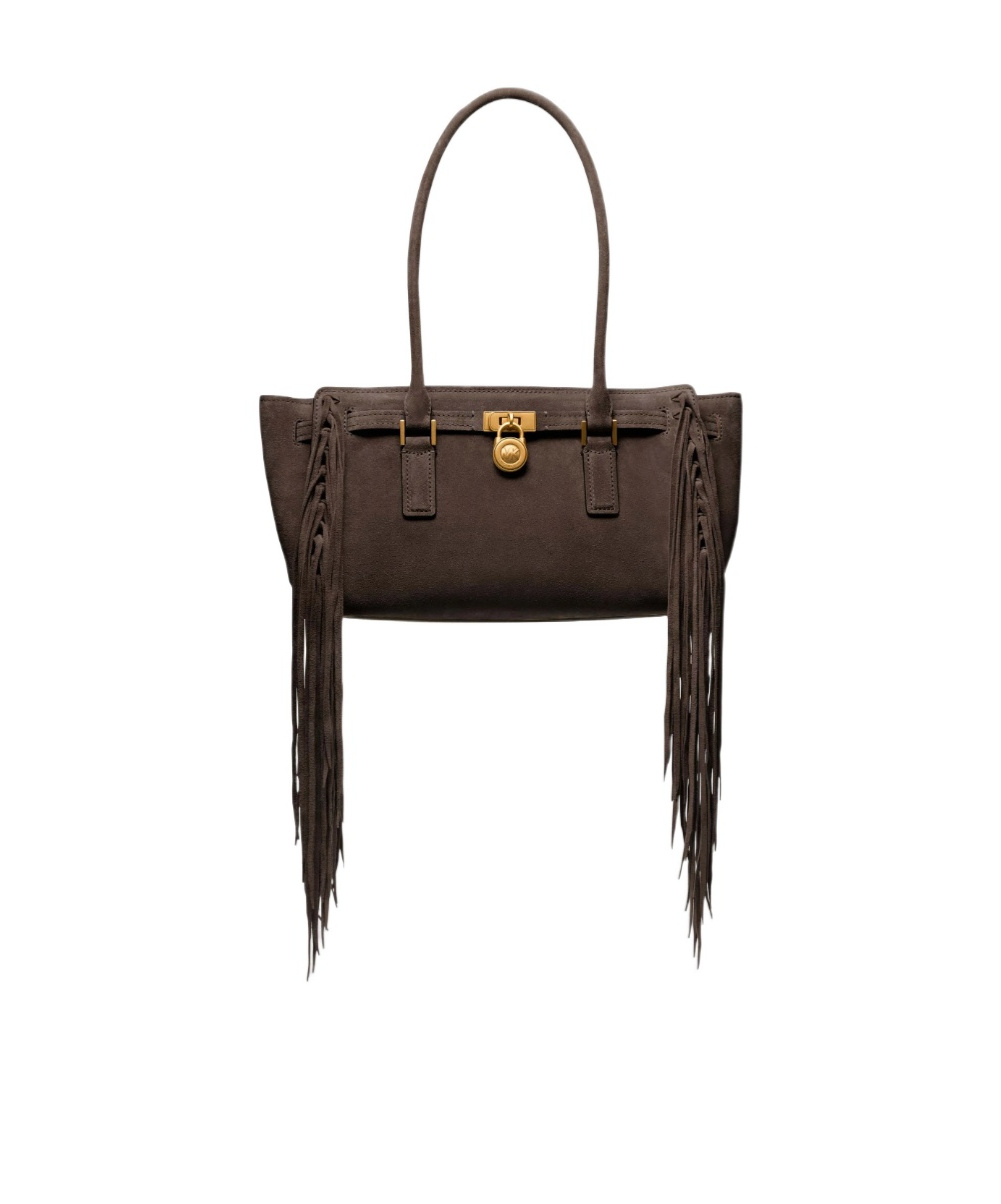 Michael Kors Hamilton Moderne Small Fringed Suede Satchel In Brown