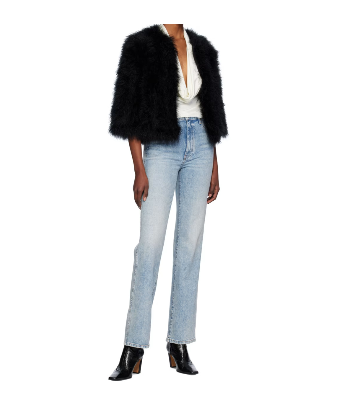 Yves Salomon Cropped Quarter Sleeve Casual Coat In Black