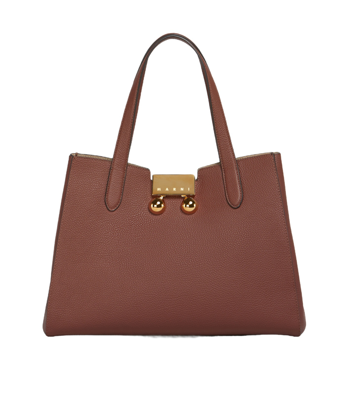 Shop Marni Brick Red Leather Trunkaroo Tote Small Handbag
