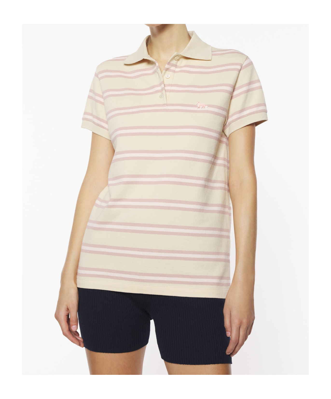Maison Kitsuné Striped Polo Shirt In Brown