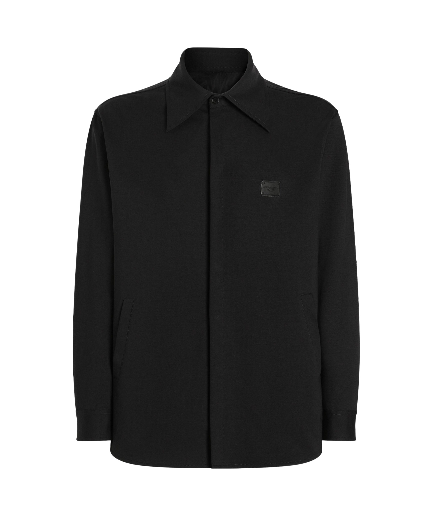 Dolce & Gabbana Men Technical Fabric Shirt With Plaque In Black