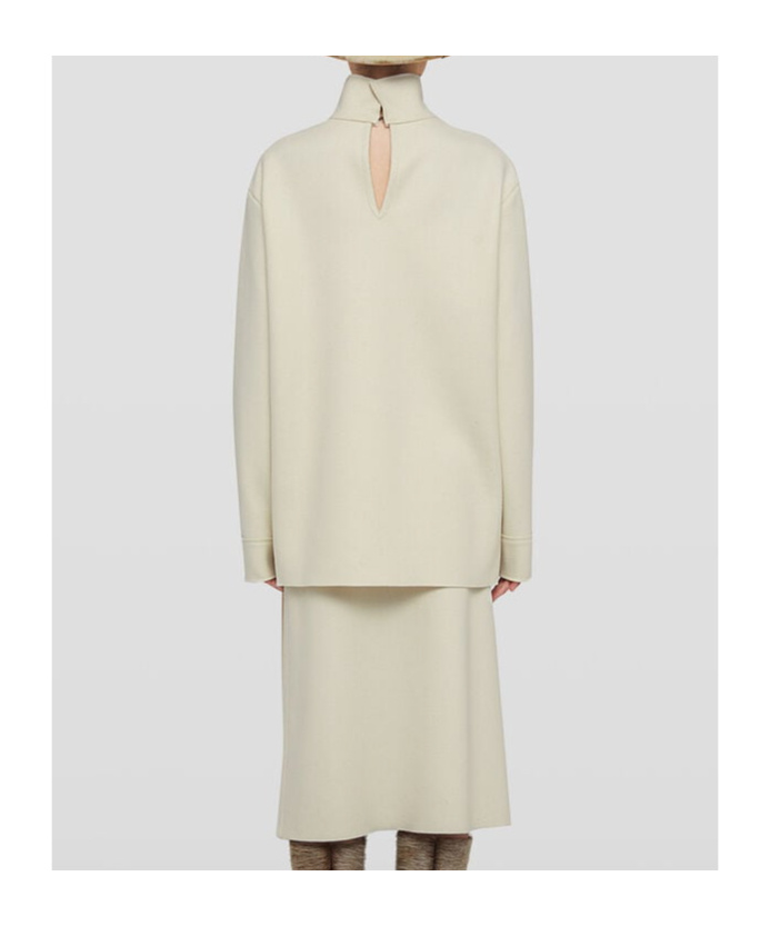 Jil Sander Long-sleeved Wool Top With High Neck In Chalk