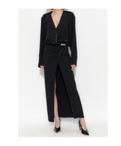 Attico Wrap-front Split Dress In Black