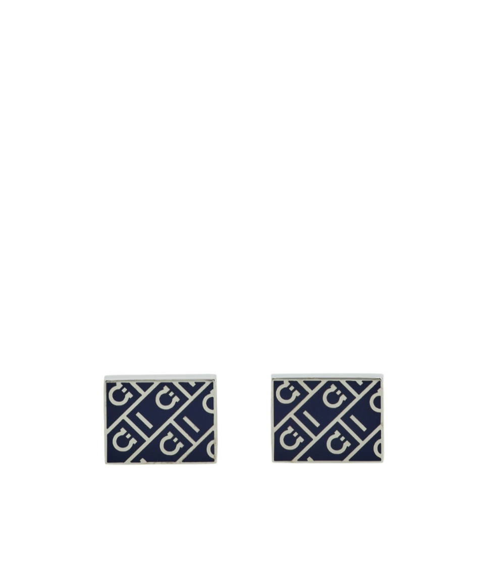 Ferragamo Square Pattern Cufflinks In Black