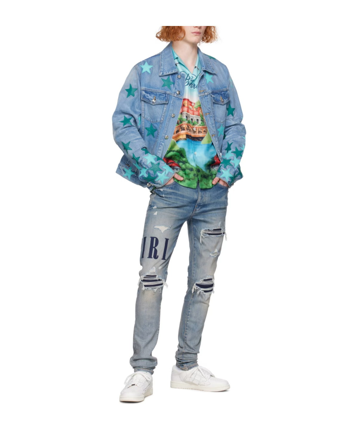 Amiri Men's Chemist Star Denim Trucker Jacket In Blue