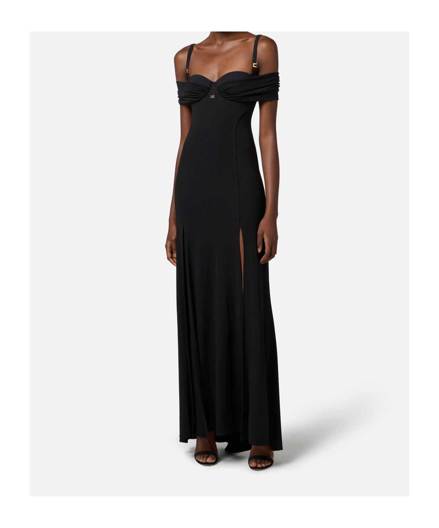 Elisabetta Franchi Red Carpet Crepe Jersey Dress With Corset In Black