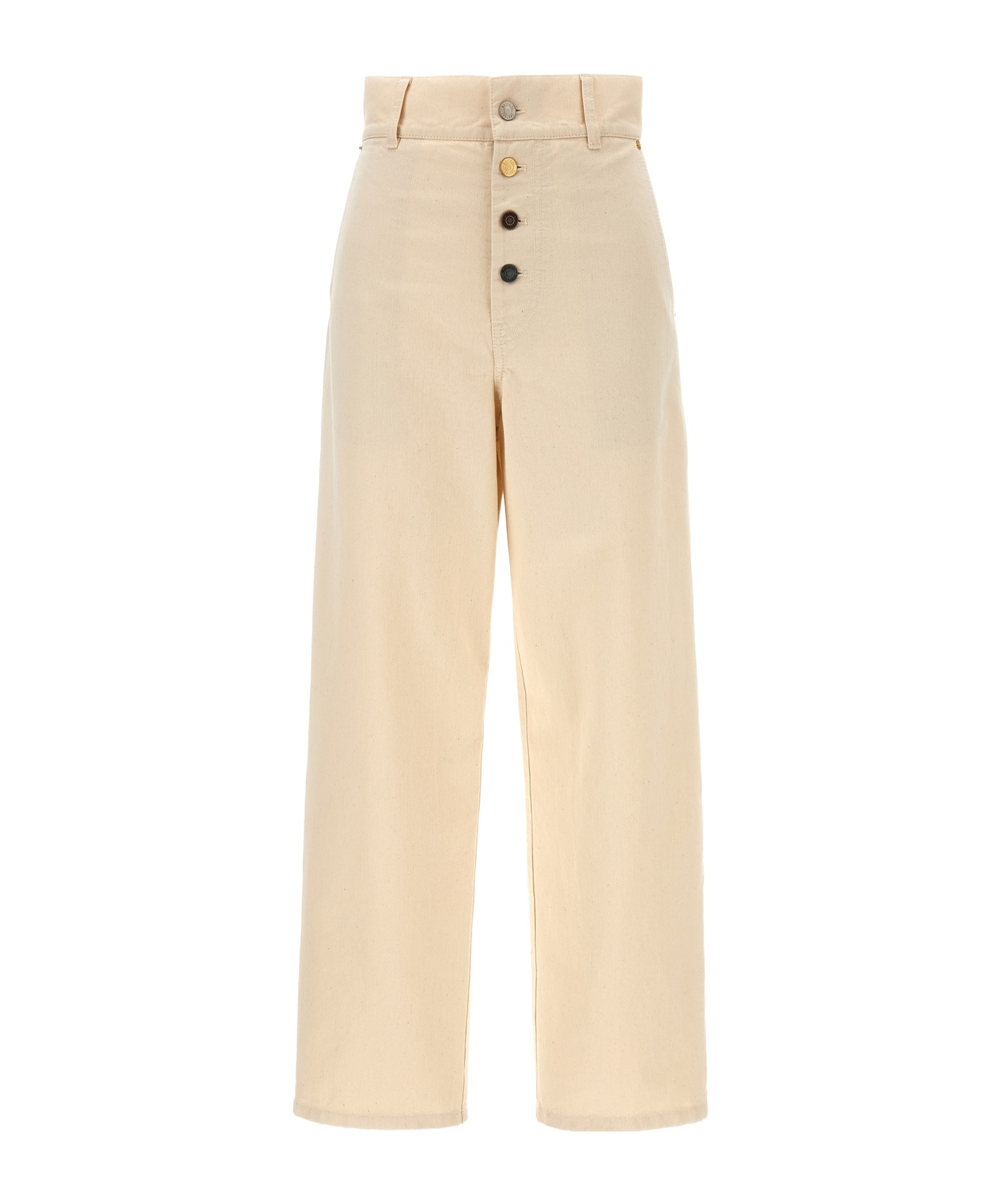 Moschino Ankle-length Cotton Gabardine Trousers With High Waist In Neutral