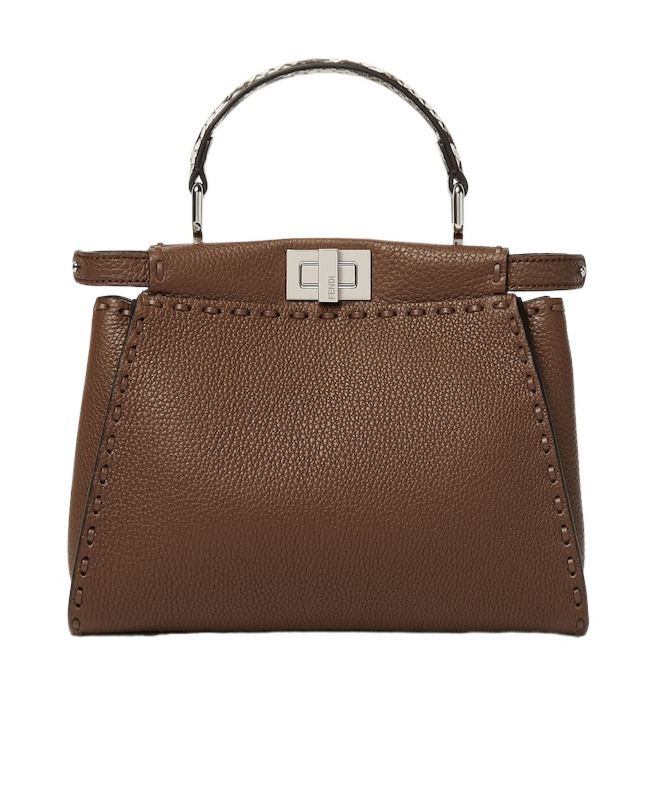 Fendi Mini Peekaboo Leather Tote Bag In Brown