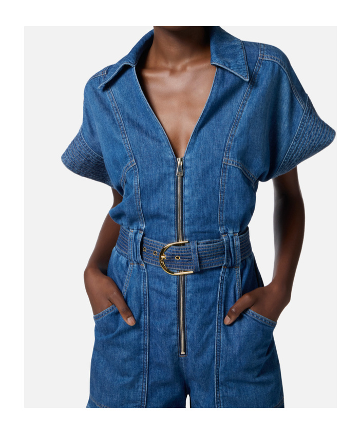 Elisabetta Franchi Denim Romper Suit In Blue