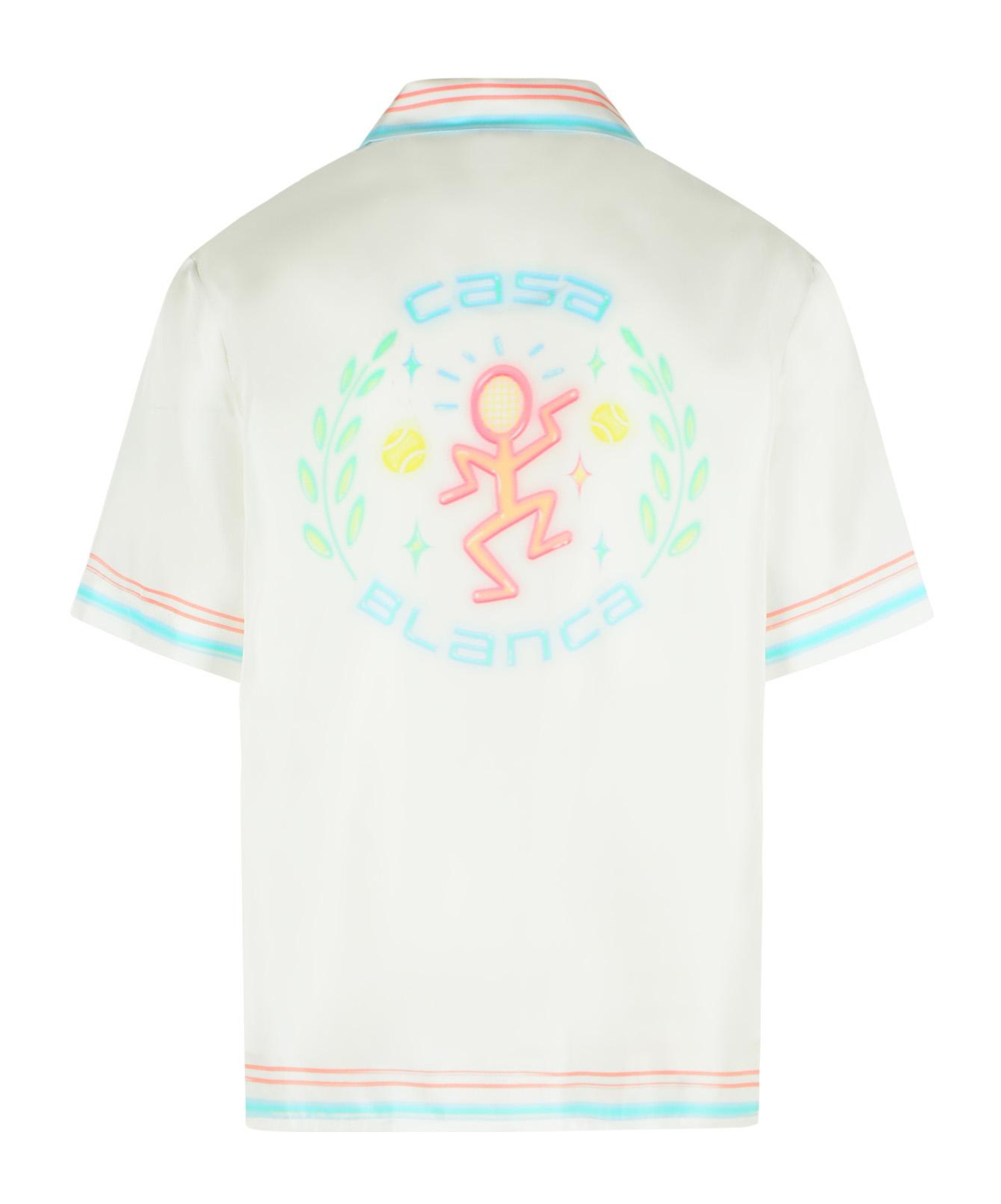 Casablanca Joyful Dance Silk Short Sleeve Shirt In White