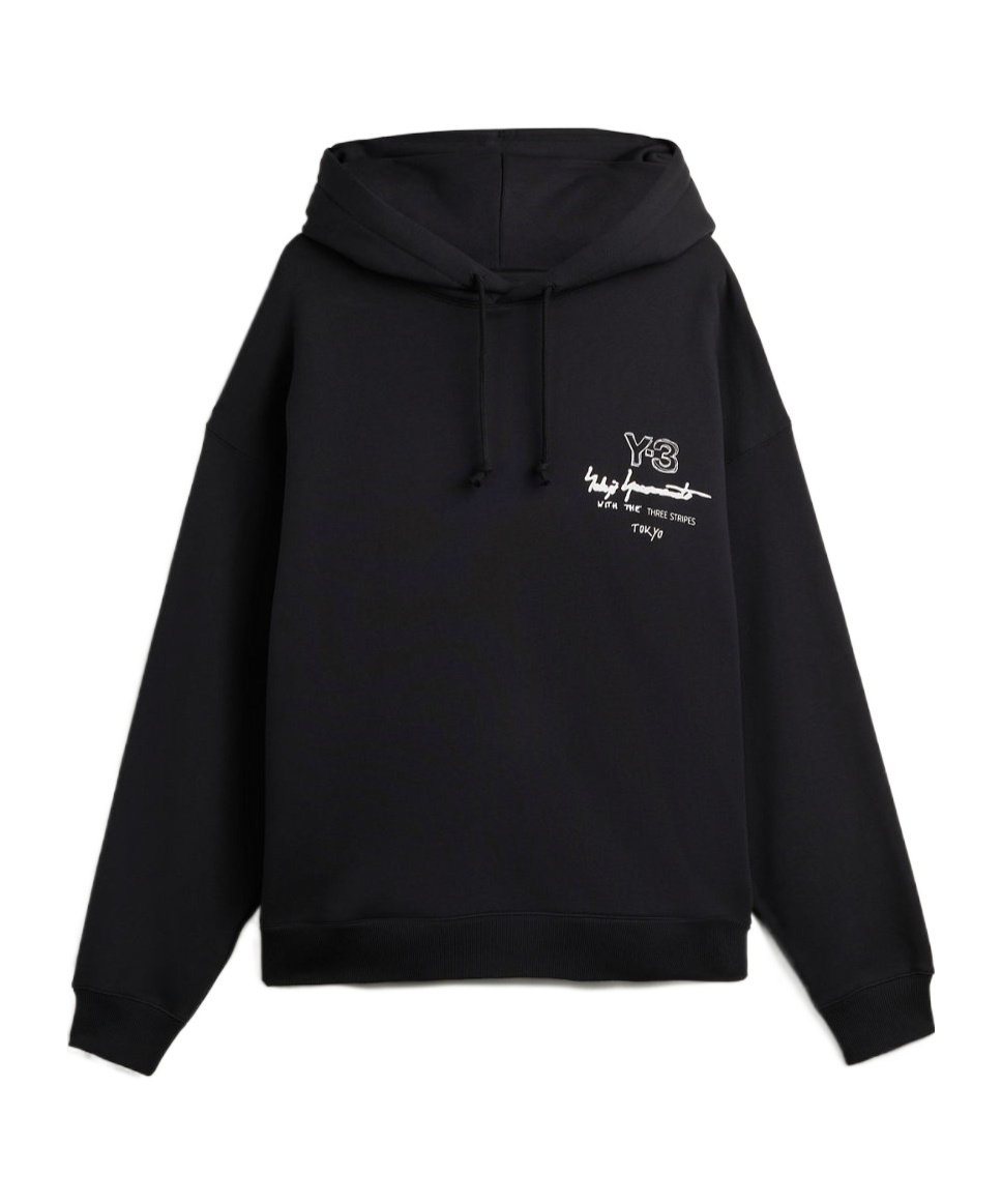 Y-3 Graphic-print Black Cotton Hoodie With Drawstring Hood In Black