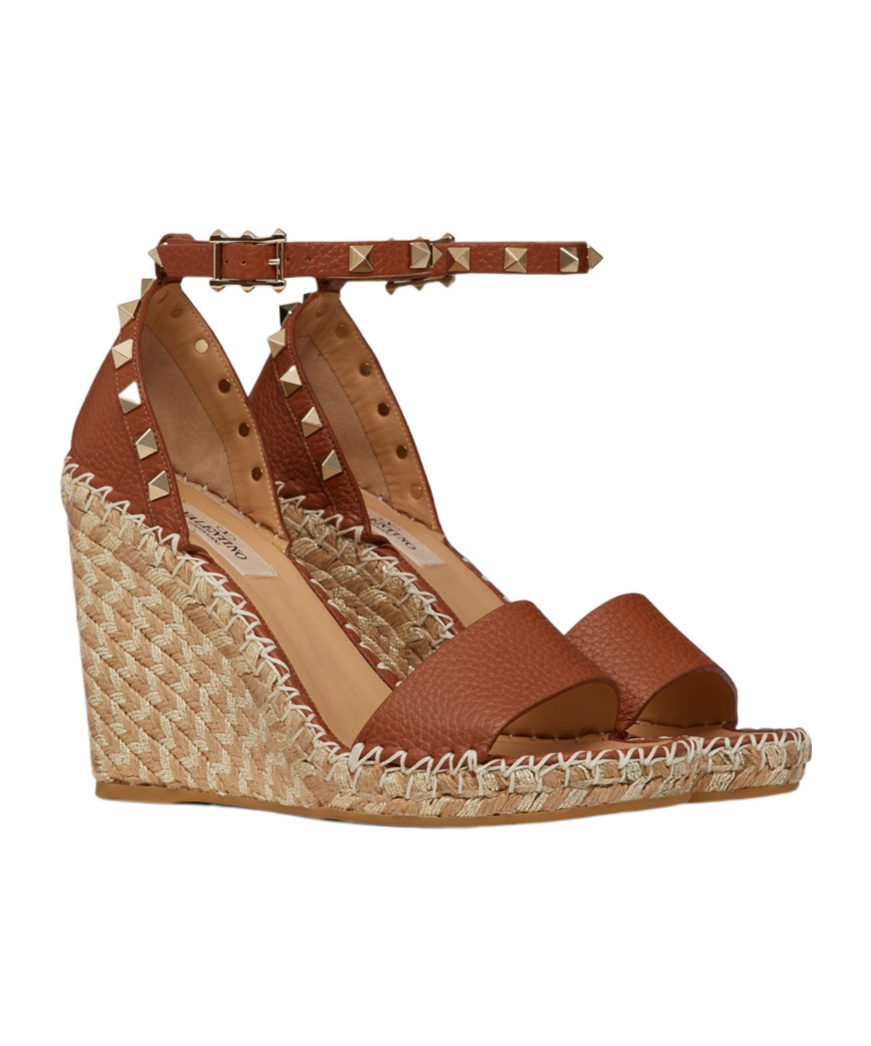 Shop Valentino Espadrille Rockstud Wedge Sandals In Nude
