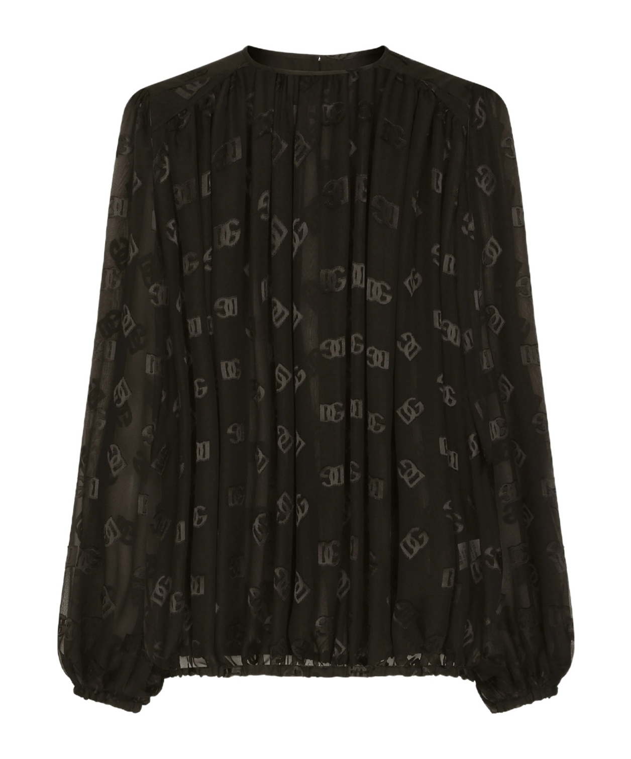 Dolce & Gabbana Logo Jacquard Bishop Sleeves Blouse In Black