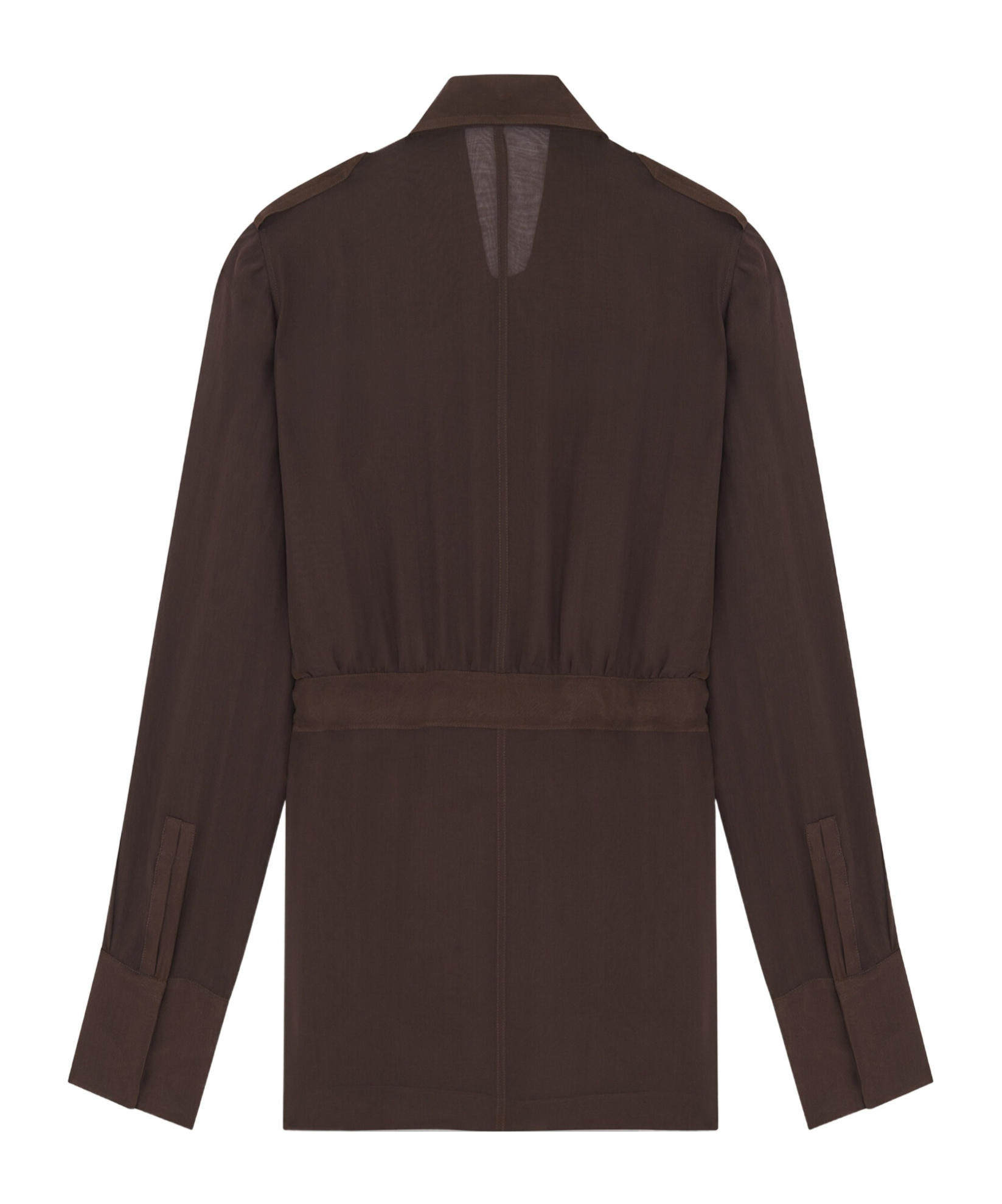 Saint Laurent Women Biologic Silk Dress With Belt At Waist In Brown
