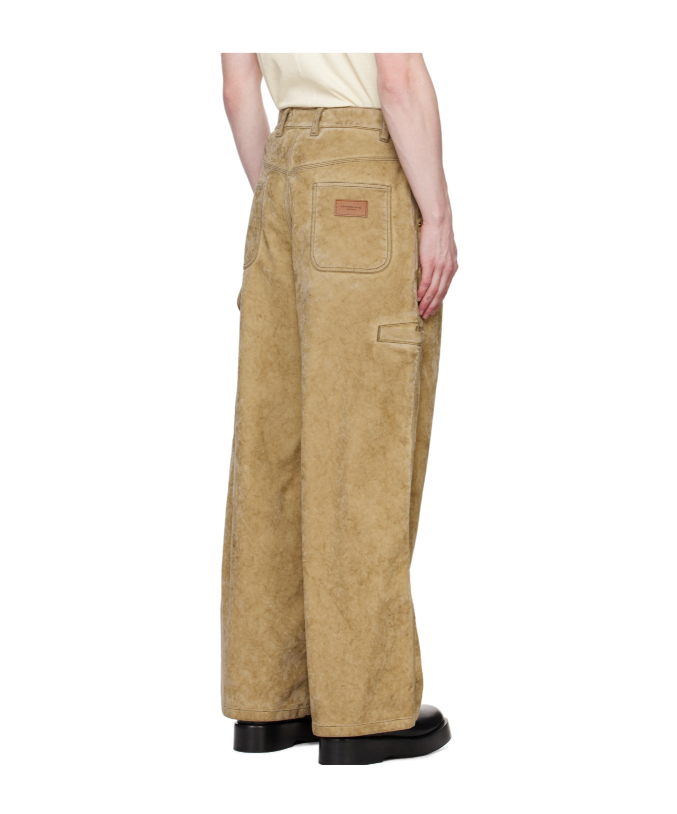Alexander Wang Tan Rounded Carpenter Faux-suede Jeans In Brown