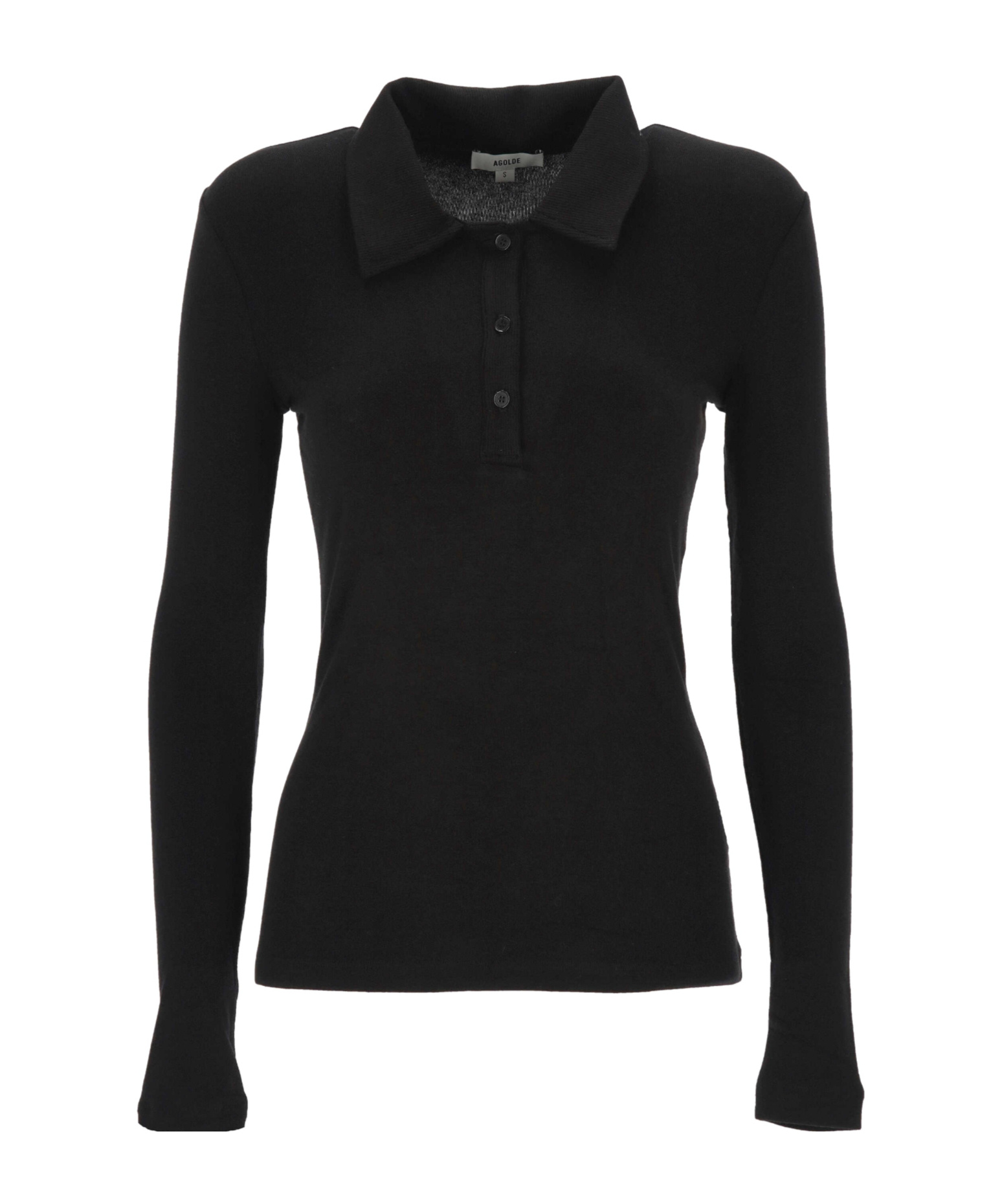 Agolde Button-down Long-sleeved Polo Shirt In Black