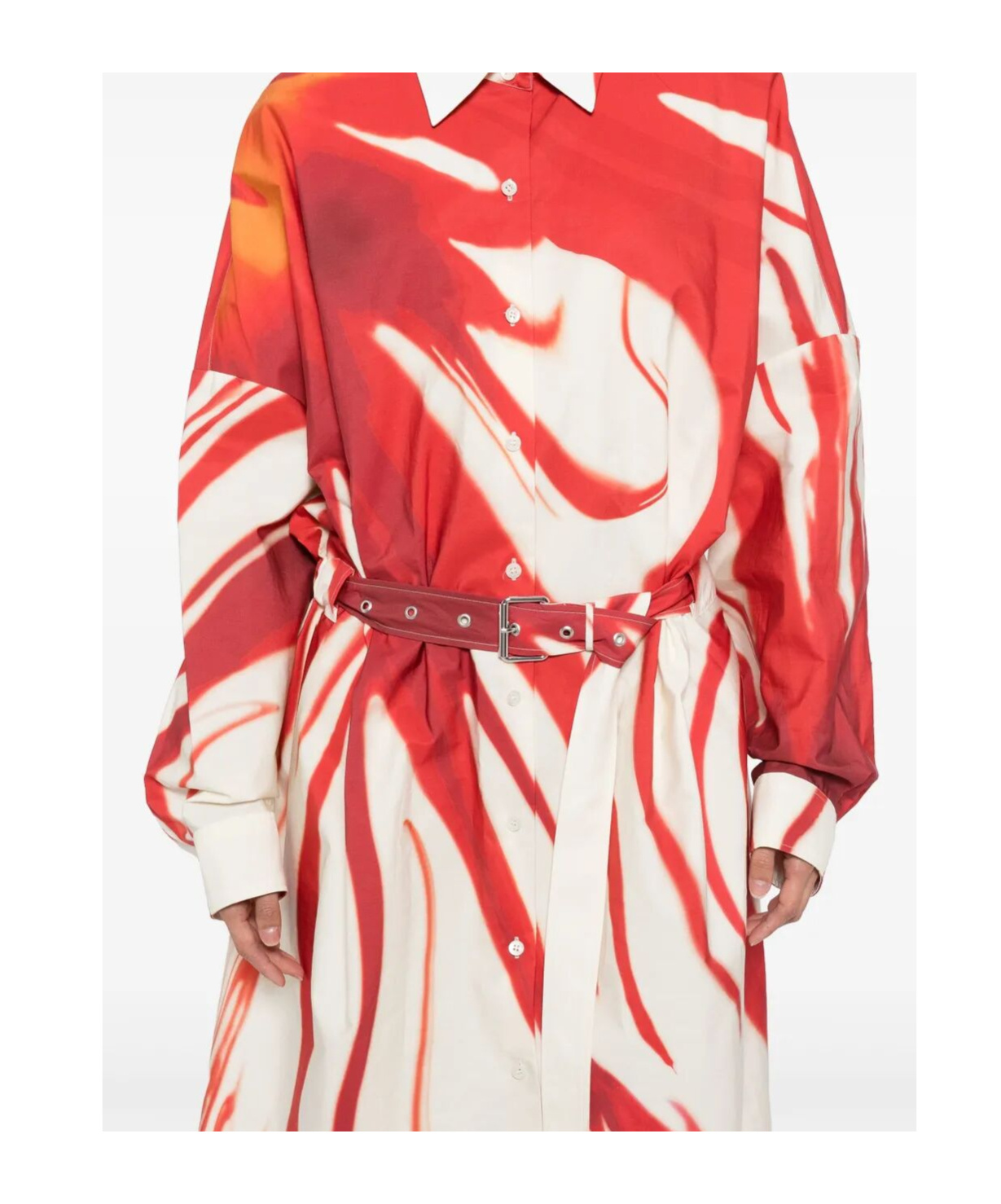 Dries Van Noten Abstract Print Shirt Dress With Belted Waist