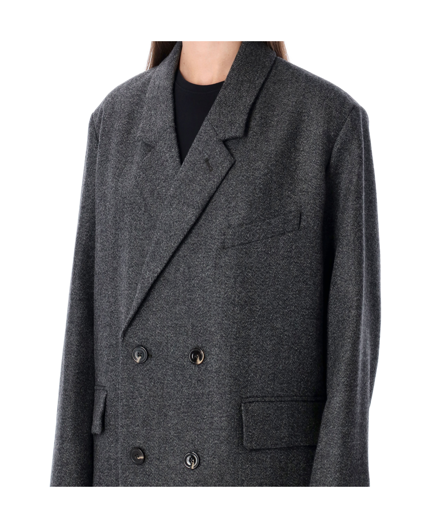 Soeur Double Breasted Coat Flap Pockets In Gray