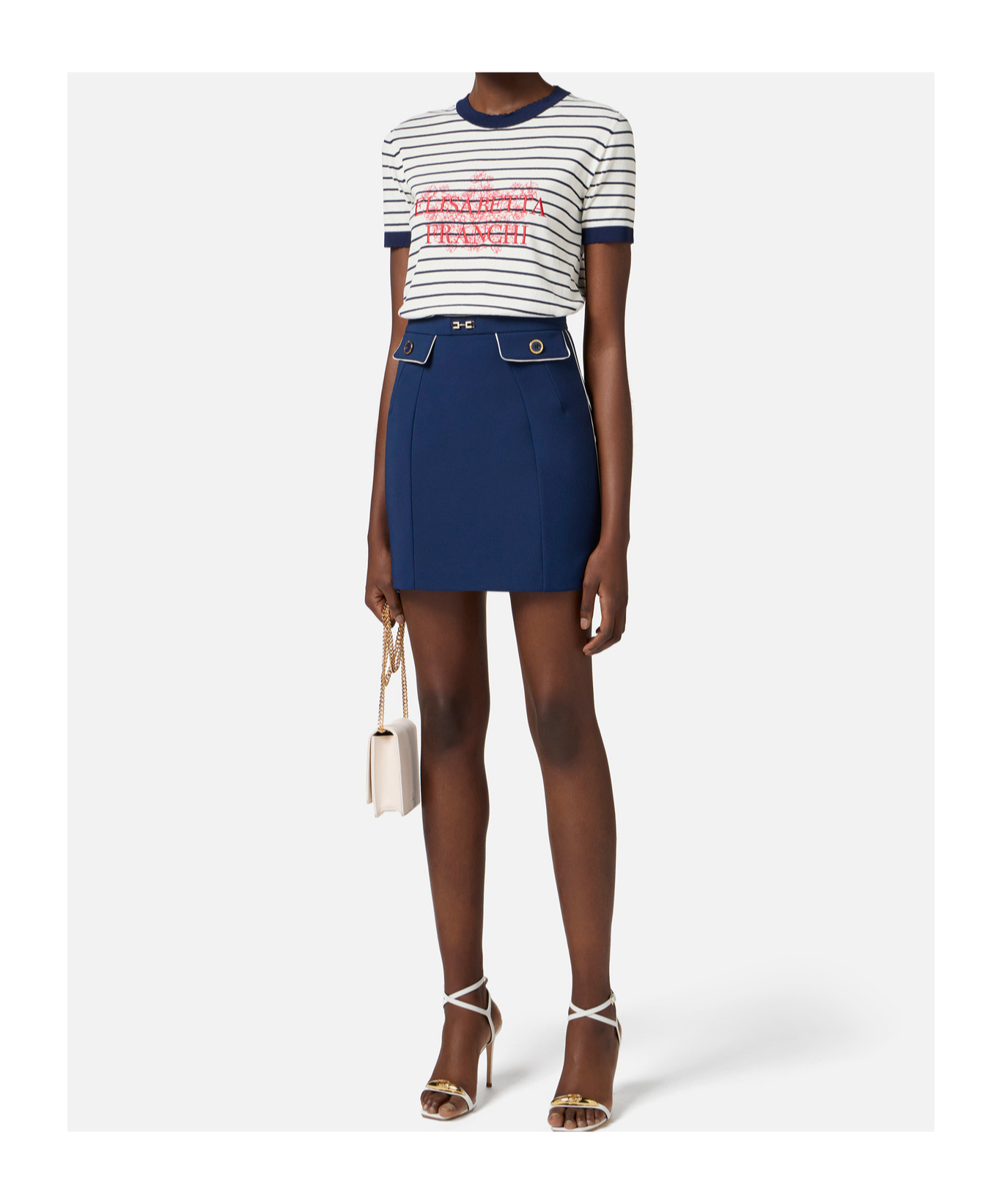 Elisabetta Franchi Horse-collar Button-down Skirt In Blue