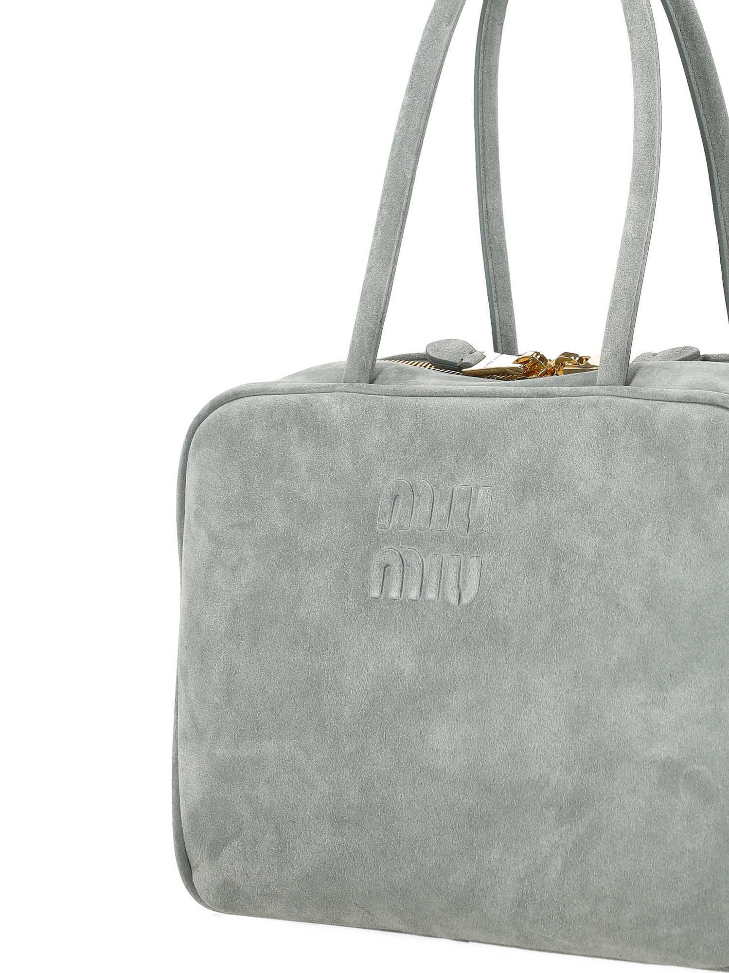 Miu Miu Logo Tote Bag In Gray