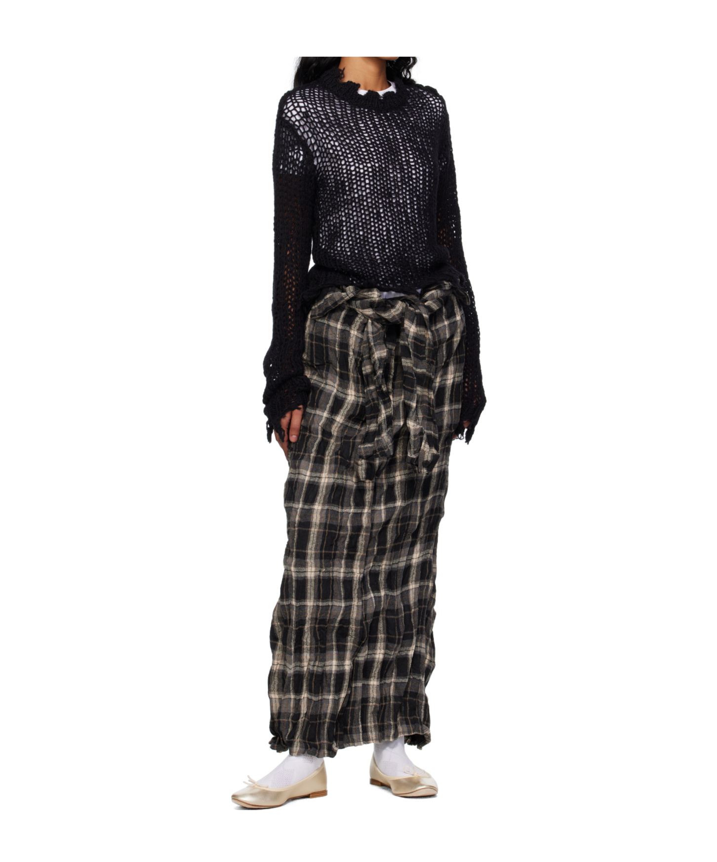 Open Yy Distressed Cropped Knitted Sweater In Black